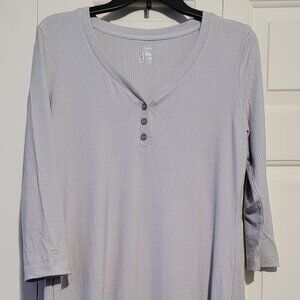 Jockey 3/4 Sleeve Rib Knit Henley Dress, Large, Gray